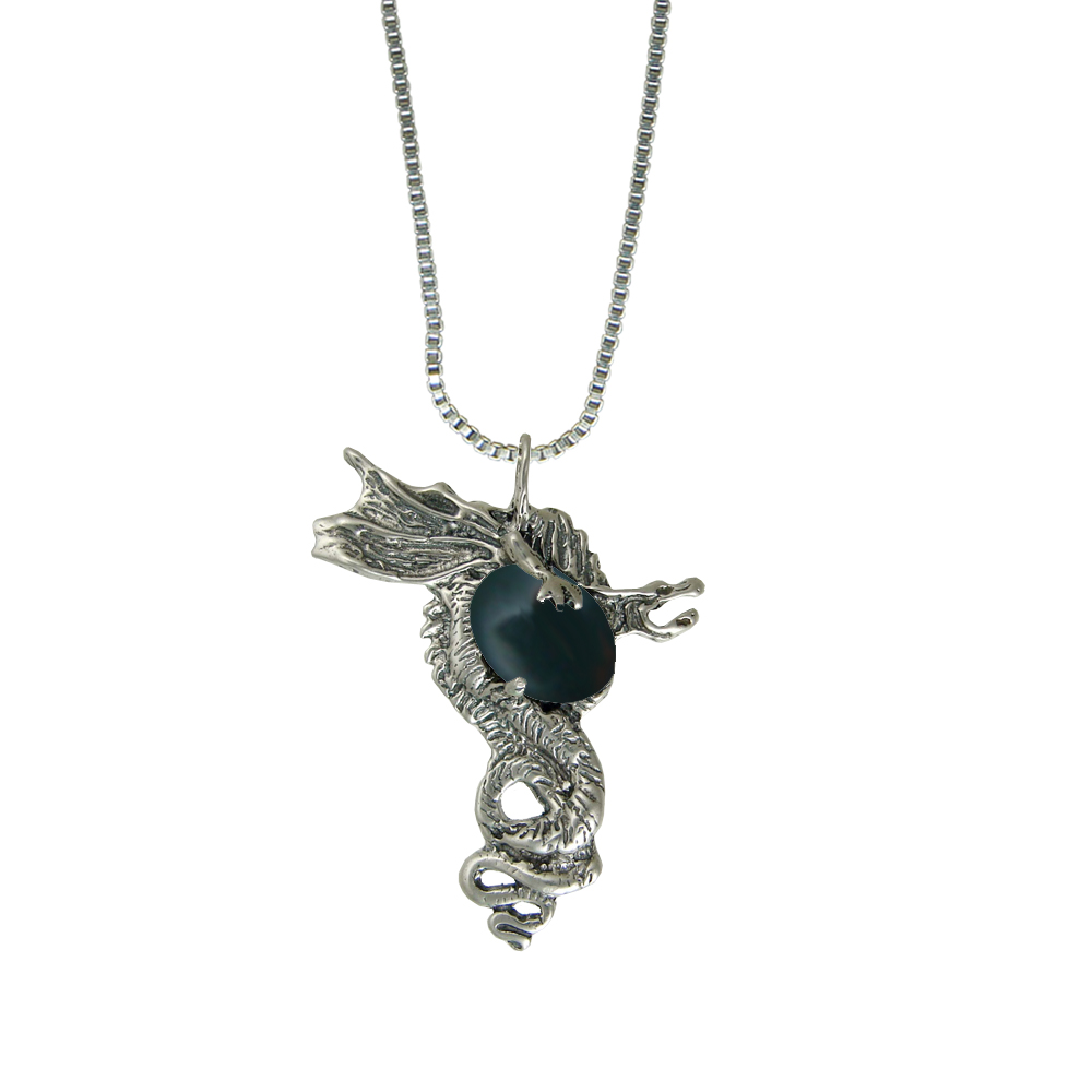 Sterling Silver Warrior Dragon Pendant With Bloodstone